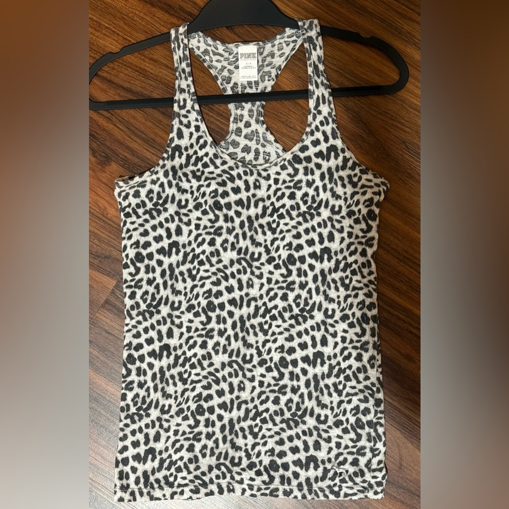 PINK Victoria's Secret Black and White Animal Print Tank Top